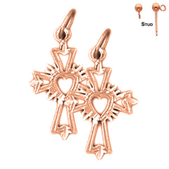 14K oder 18K Gold Ohrringe mit Glory Cross-Herz