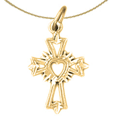 14K or 18K Gold Budded Heart Glory Cross Pendant