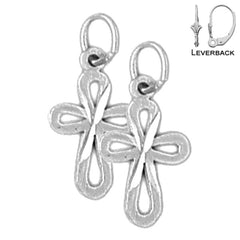 Sterling Silver 19mm Latin Cross Earrings (White or Yellow Gold Plated)