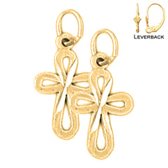 Sterling Silver 19mm Latin Cross Earrings (White or Yellow Gold Plated)