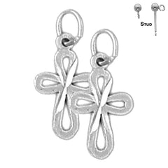 Sterling Silver 19mm Latin Cross Earrings (White or Yellow Gold Plated)