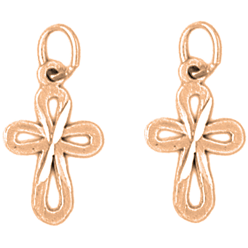 14K or 18K Gold 19mm Latin Cross Earrings