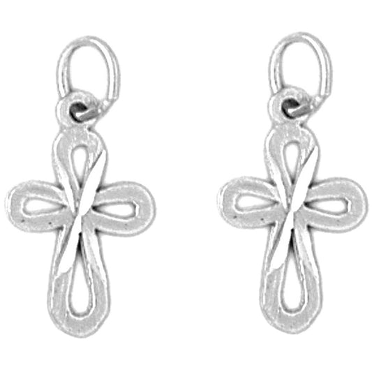 Sterling Silver 19mm Latin Cross Earrings