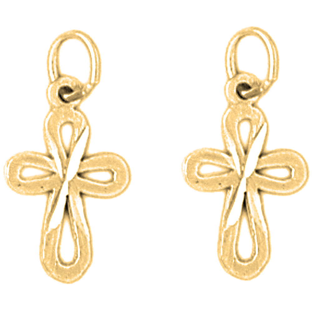 Yellow Gold-plated Silver 19mm Latin Cross Earrings