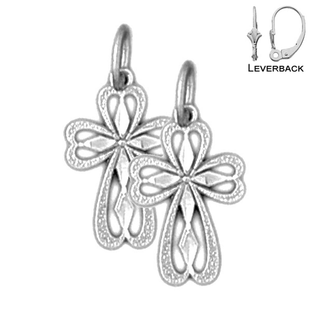 Sterling Silver 18mm Latin Cross Earrings (White or Yellow Gold Plated)