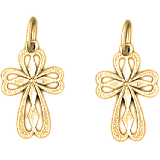 14K or 18K Gold 18mm Latin Cross Earrings