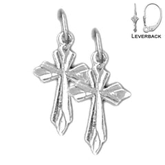 Sterling Silver 19mm Passion Cross Earrings (White or Yellow Gold Plated)