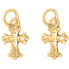 Yellow Gold-plated Silver 15mm Budded Cross Earrings