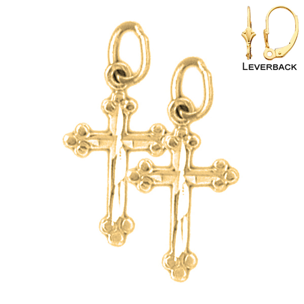 14K or 18K Gold Budded Cross Earrings