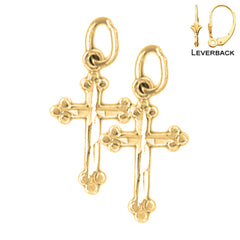 Sterling Silver 19mm Budded Cross Earrings (White or Yellow Gold Plated)