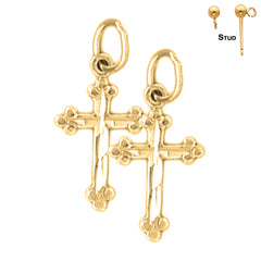 Sterling Silver 19mm Budded Cross Earrings (White or Yellow Gold Plated)