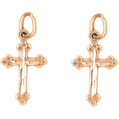 14K or 18K Gold 19mm Budded Cross Earrings