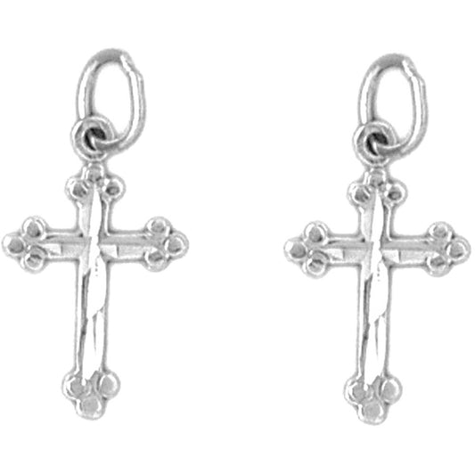 Sterling Silver 19mm Budded Cross Earrings