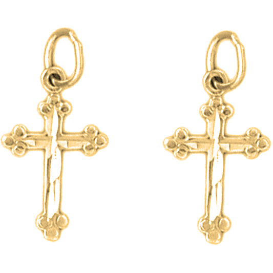 Yellow Gold-plated Silver 19mm Budded Cross Earrings