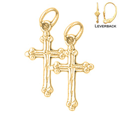 Sterling Silver 20mm Budded Cross Earrings (White or Yellow Gold Plated)