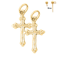 Sterling Silver 20mm Budded Cross Earrings (White or Yellow Gold Plated)