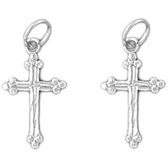 Sterling Silver 20mm Budded Cross Earrings