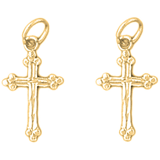 Yellow Gold-plated Silver 20mm Budded Cross Earrings