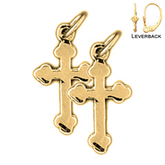 Sterling Silver 19mm Budded Cross Earrings (White or Yellow Gold Plated)