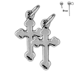 Sterling Silver 19mm Budded Cross Earrings (White or Yellow Gold Plated)