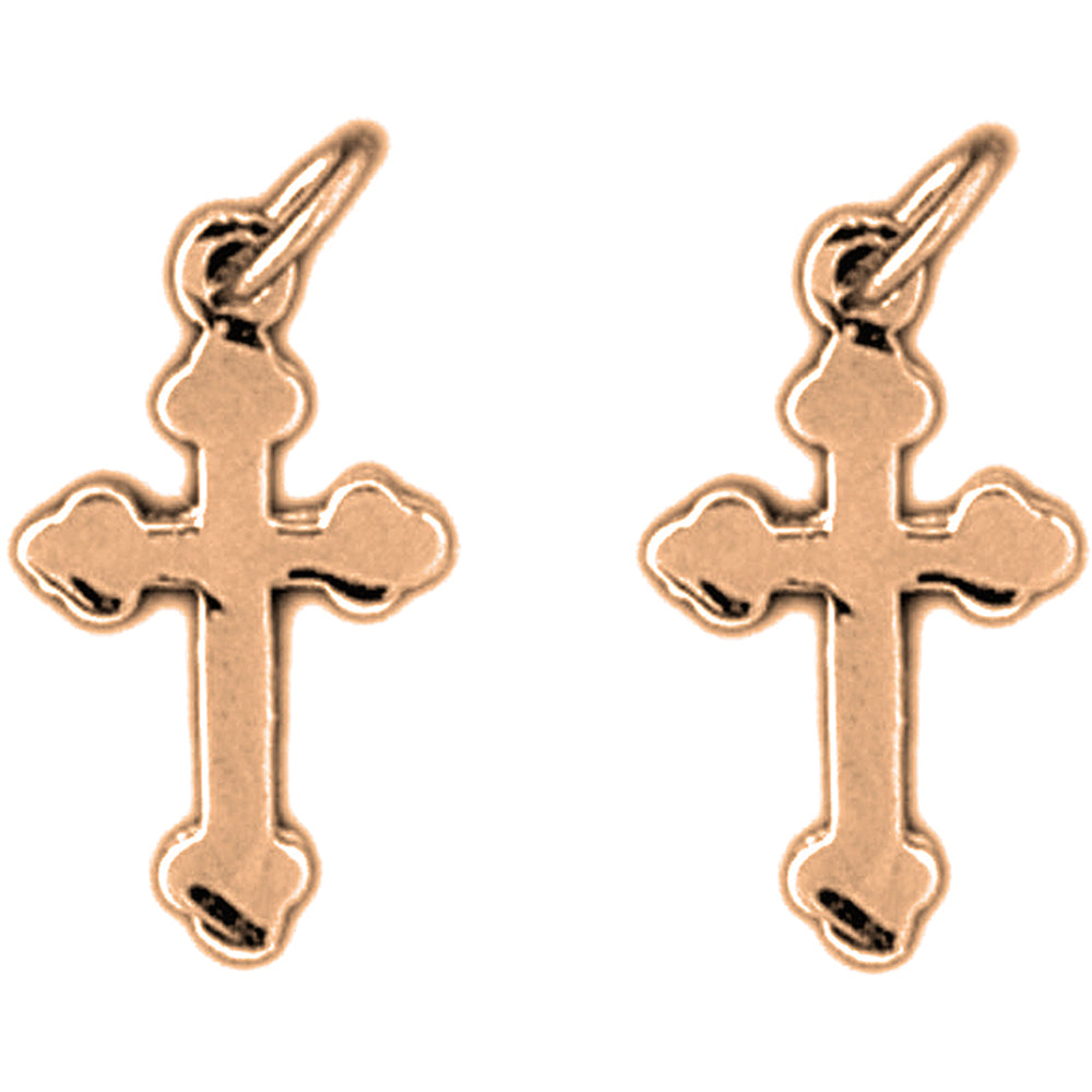 14K or 18K Gold 19mm Budded Cross Earrings