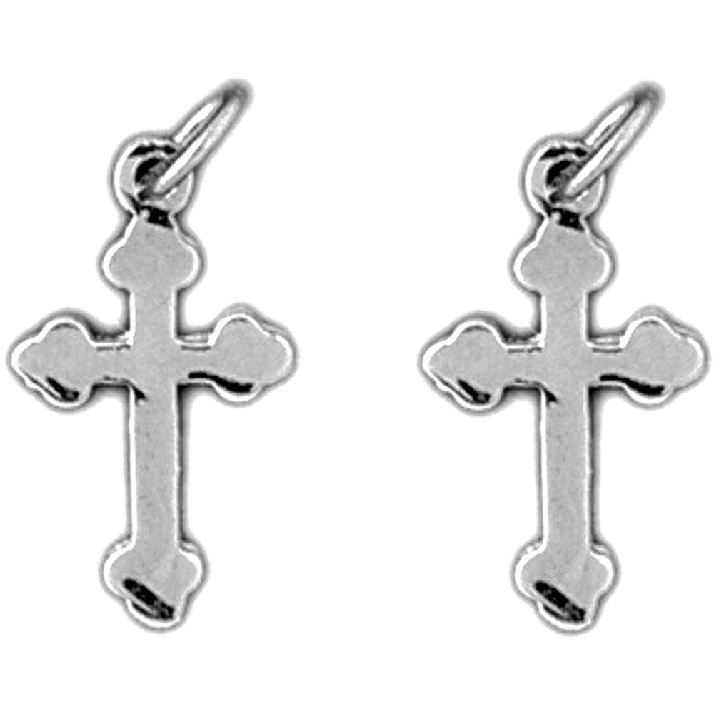 Sterling Silver 19mm Budded Cross Earrings