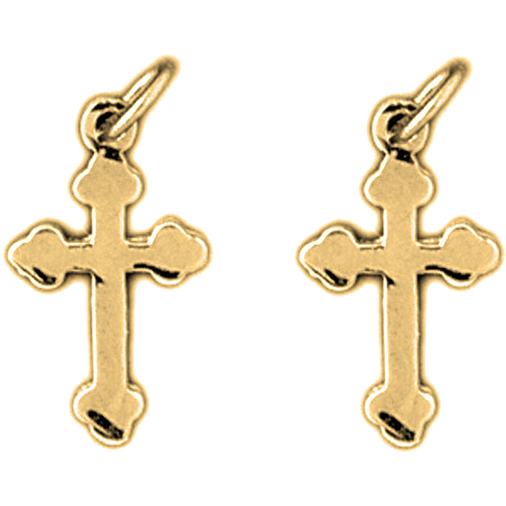 14K or 18K Gold 19mm Budded Cross Earrings