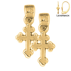 Sterling Silver 17mm Budded Cross Earrings (White or Yellow Gold Plated)