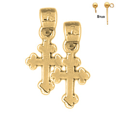 Sterling Silver 17mm Budded Cross Earrings (White or Yellow Gold Plated)