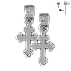 Sterling Silver 17mm Budded Cross Earrings (White or Yellow Gold Plated)