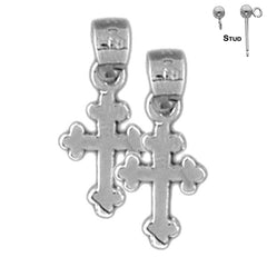 Pendientes de cruz con brotes de plata de ley de 17 mm (chapados en oro blanco o amarillo)