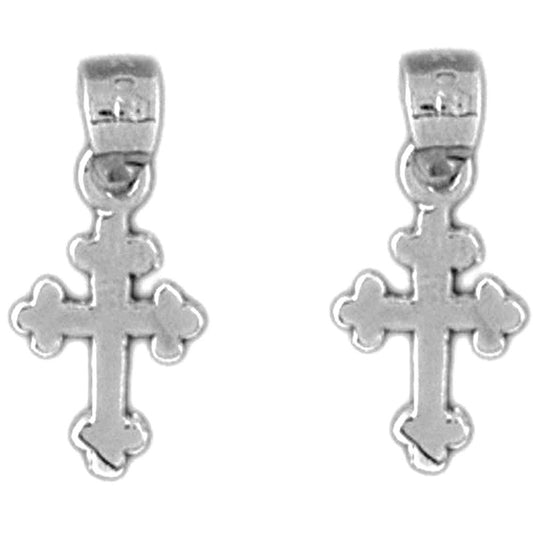 Sterling Silver 17mm Budded Cross Earrings