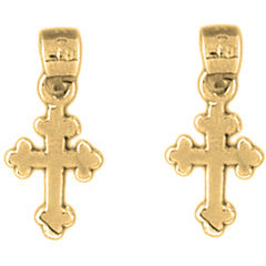 Yellow Gold-plated Silver 17mm Budded Cross Earrings