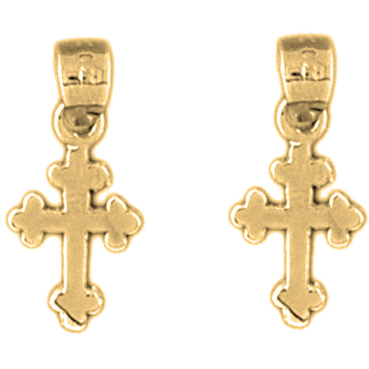14K or 18K Gold 17mm Budded Cross Earrings