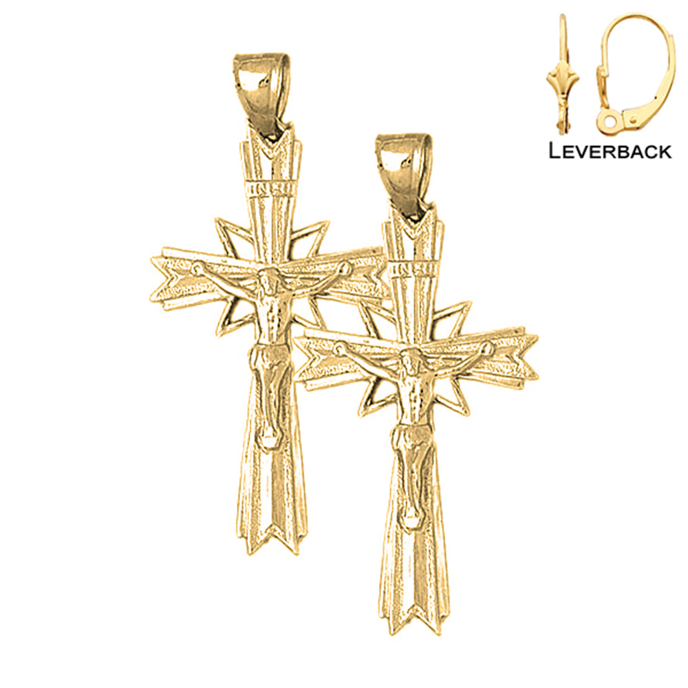 14K or 18K Gold INRI Crucifix Earrings