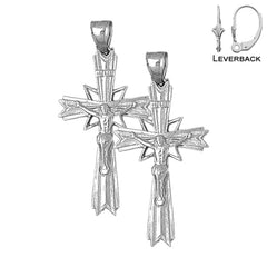 Sterling Silver 52mm INRI Crucifix Earrings (White or Yellow Gold Plated)