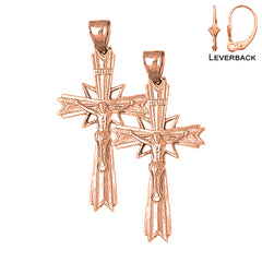 14K or 18K Gold INRI Crucifix Earrings