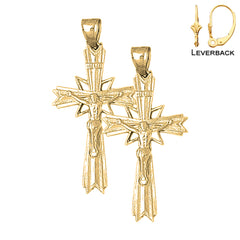 Sterling Silver 52mm INRI Crucifix Earrings (White or Yellow Gold Plated)