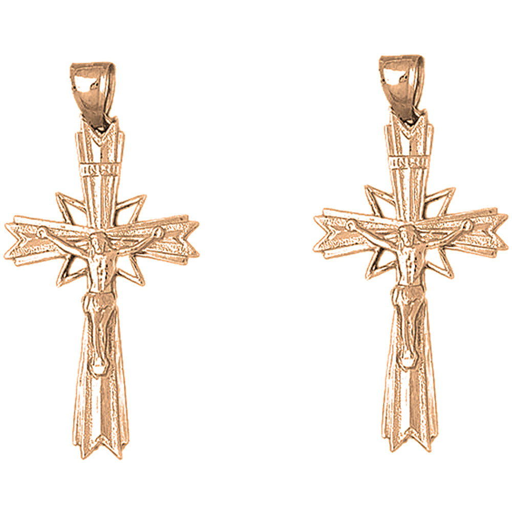 14K or 18K Gold 52mm INRI Crucifix Earrings