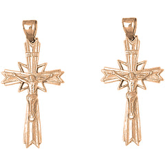 14K or 18K Gold 52mm INRI Crucifix Earrings