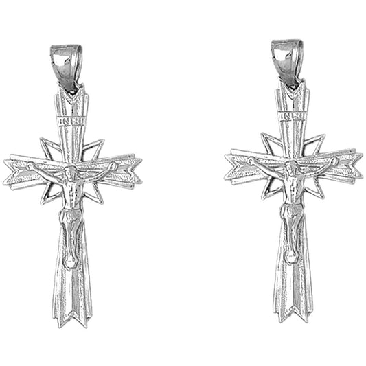 Sterling Silver 52mm INRI Crucifix Earrings