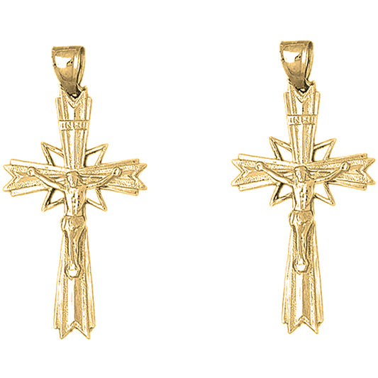 Yellow Gold-plated Silver 52mm INRI Crucifix Earrings