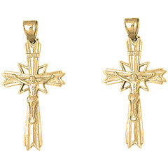 14K or 18K Gold 52mm INRI Crucifix Earrings