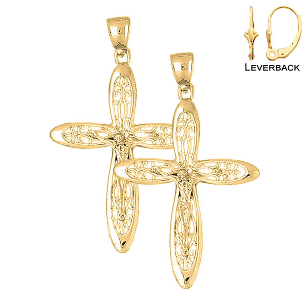 14K or 18K Gold Vine Crucifix Earrings