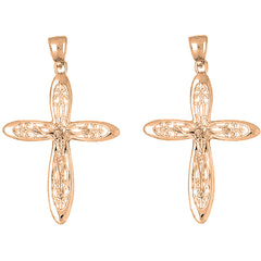 14K or 18K Gold 52mm Vine Crucifix Earrings