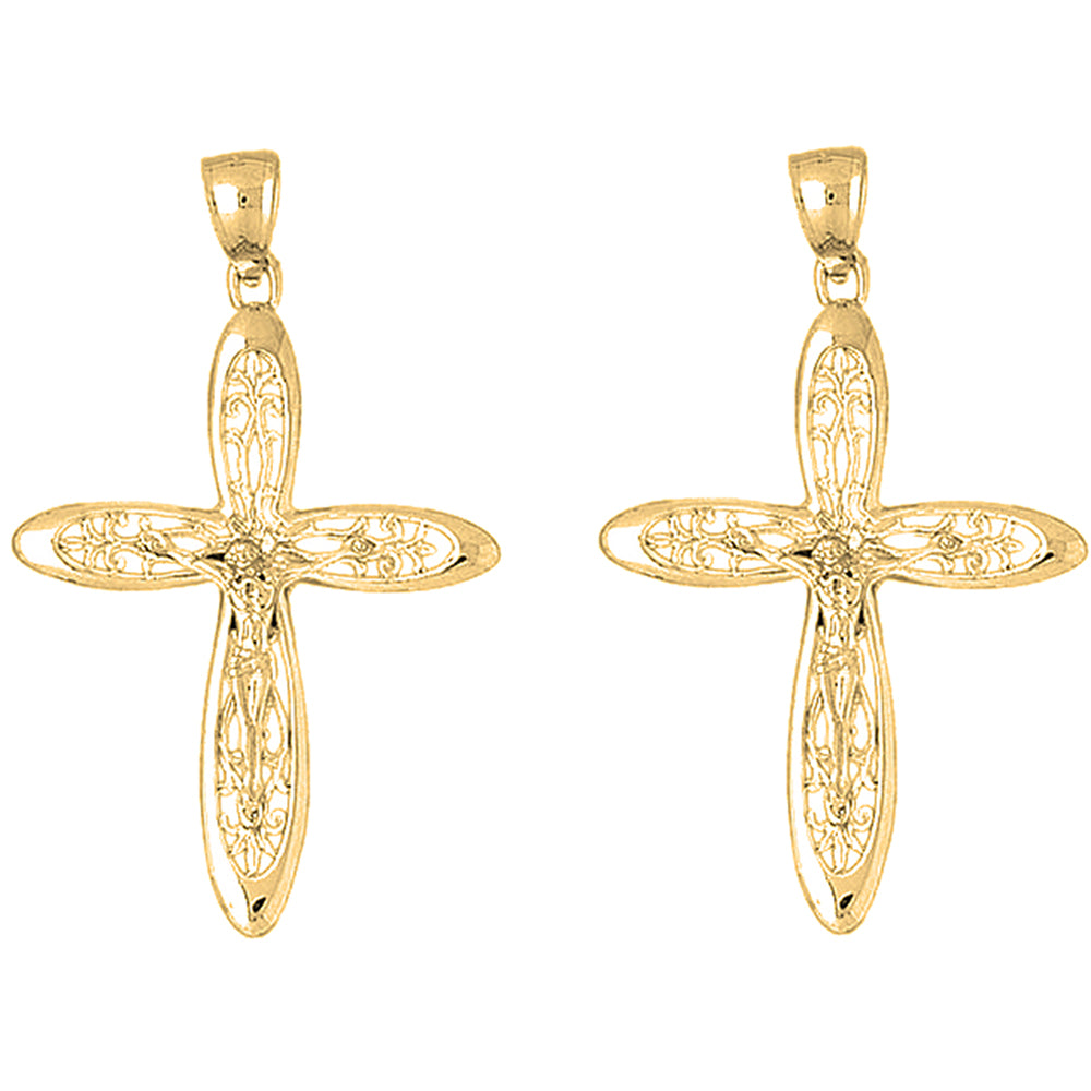 14K or 18K Gold 52mm Vine Crucifix Earrings