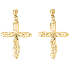 14K or 18K Gold 52mm Vine Crucifix Earrings