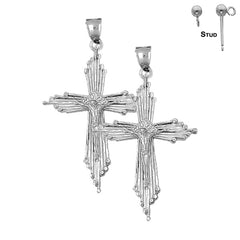 Sterling Silver 58mm Crucifix Earrings (White or Yellow Gold Plated)