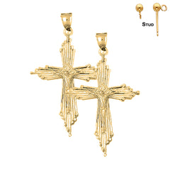 Sterling Silver 58mm Crucifix Earrings (White or Yellow Gold Plated)