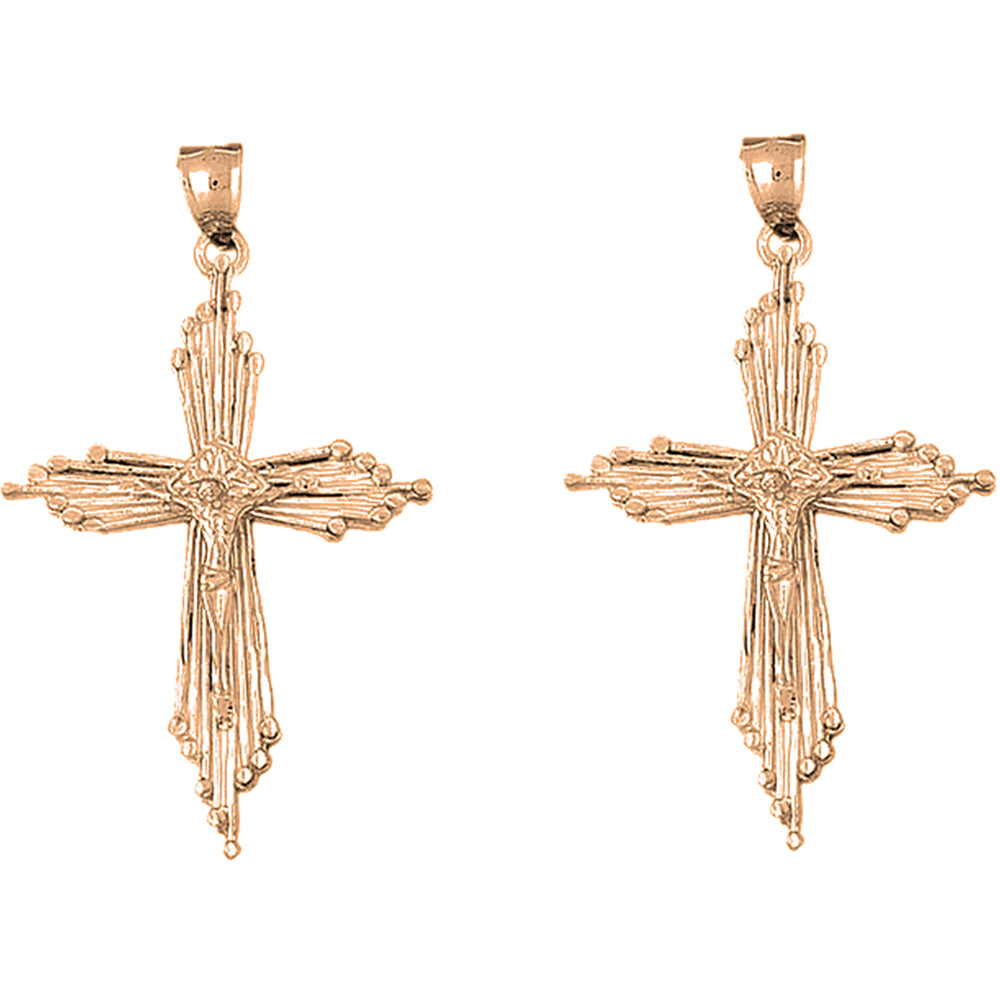 14K or 18K Gold 58mm Crucifix Earrings